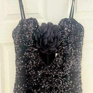Black Helsi Sequin Maxi Dress with Floral Accent